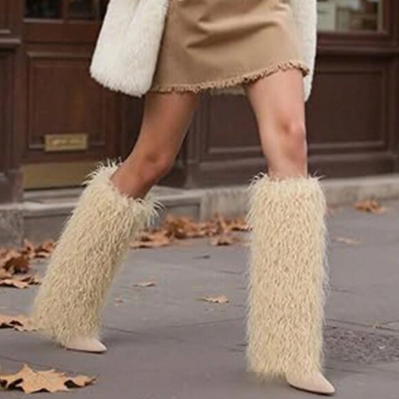 Apricot Women's Luxury Elegant faux Fur Stiletto High Heel Boots - Picture 1 of 7